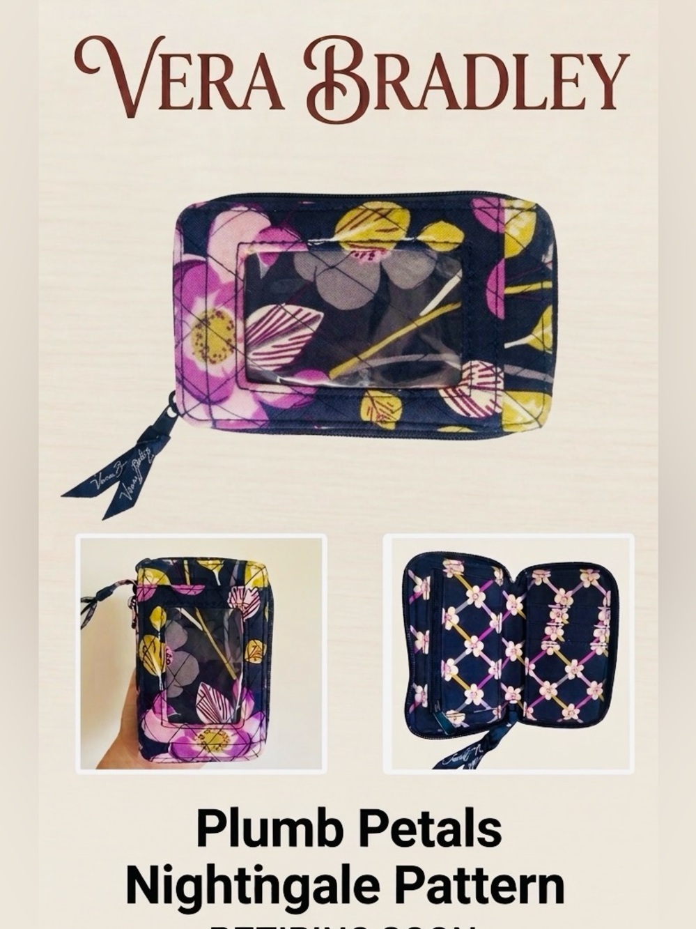 Vera Bradley Plumb Petals Nightingale Patterns Compact Wristlet Wallet - Picture 1 of 10